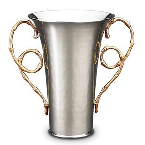 L'Objet Evoca Vase  24K gold-plated bamboo accents Size Medium/ 10 D x 10 H in